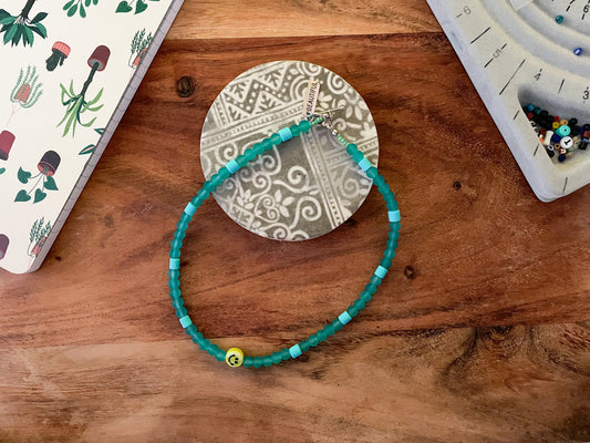 16" Necklace   Porcelain, glass 6mm, polymer, seed beads, pewter, stainless steel  "handmade"